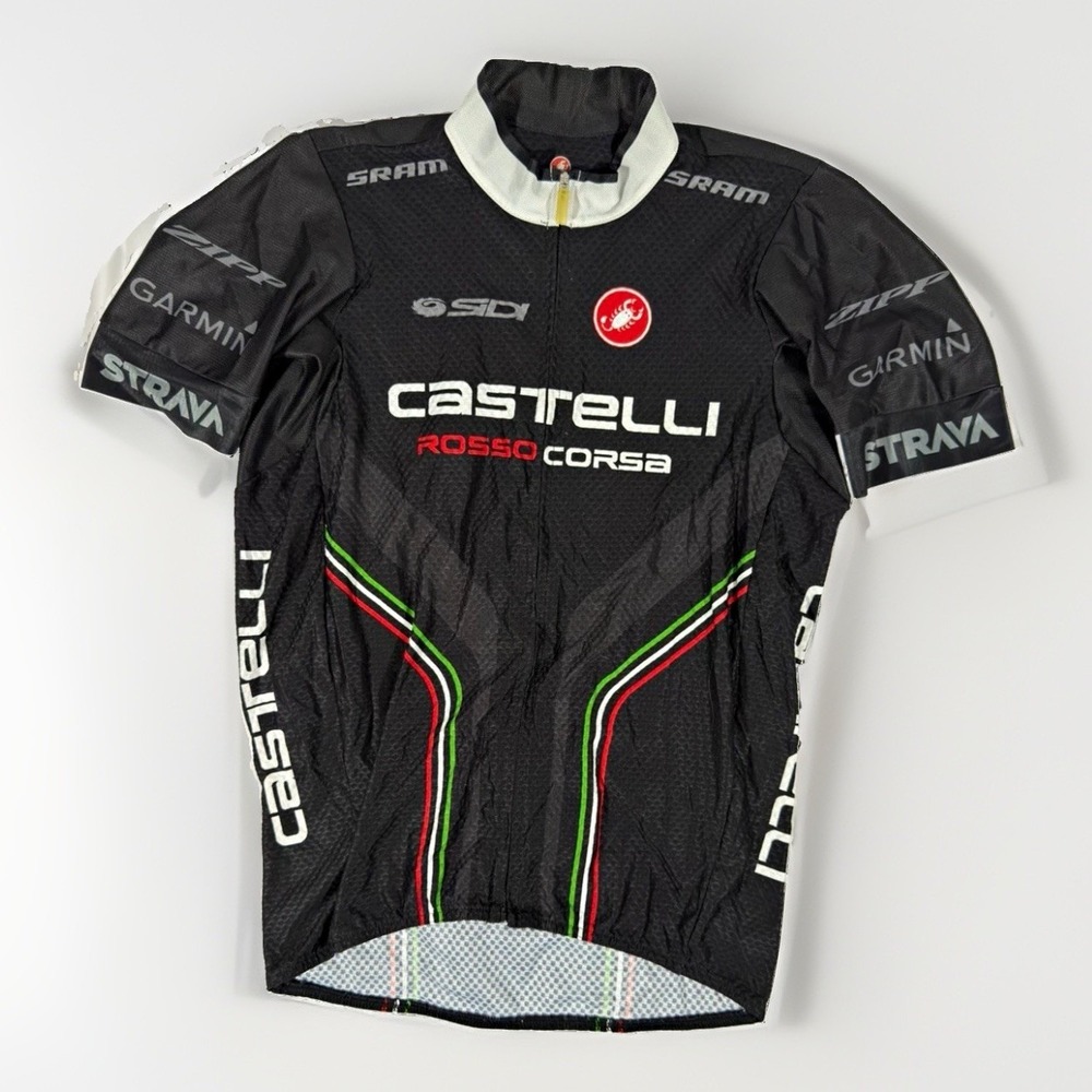 Castelli Rosso Corsa Men's Cycling Jersey L Black Full Zip Short Sleeve Pockets